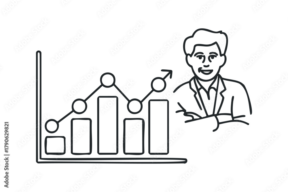 Obraz premium Man with bar graph indicating growth