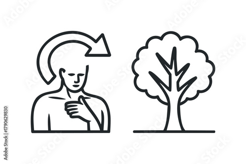 Person with outgoing arrow and tree icon