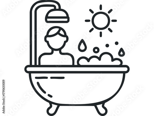Person in bathtub with shower and bubbles sun