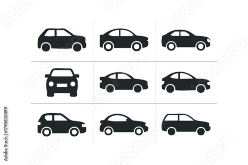 Collection of diverse car silhouette icons