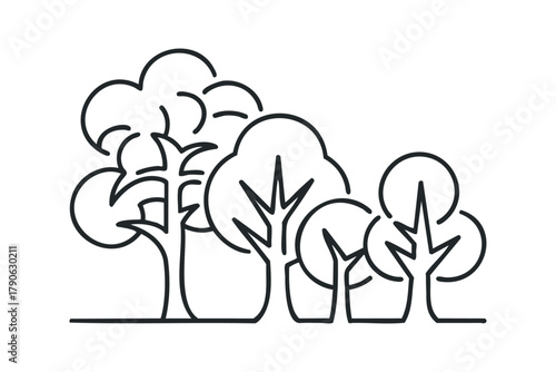Line art depiction of stylized trees grouped together
