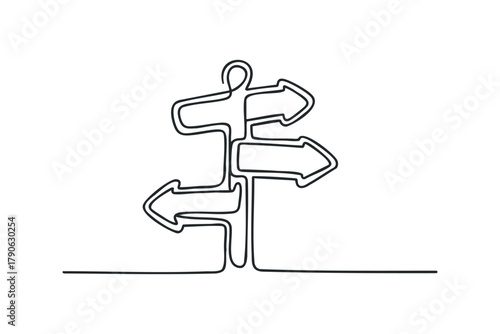 Line art directional signpost with multiple arrows pointing left and right