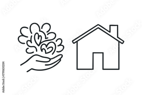 Hand holding hearts near house icon