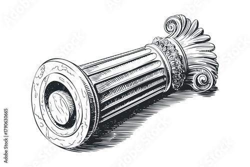 Ornate Ionic Column Capital Fragment Sketch