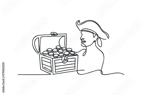 Pirate with Treasure Chest and Gold Coins