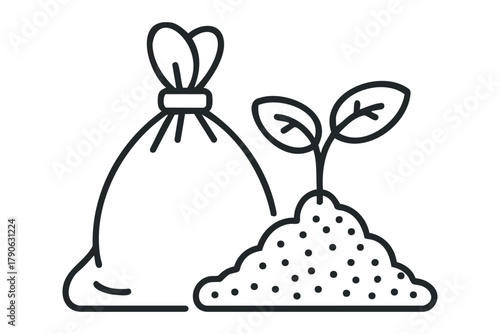 Bag of soil with sprouting seedling icon
