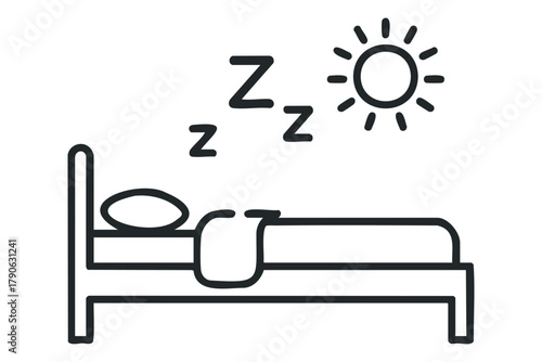 Sleep symbol on bed with sun and Zzzs