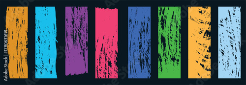 Handmade ink roller texture set with rough edges and aged effect. Grange urban background. Set of grunge rolled ink stamp textures handmade with brayer background