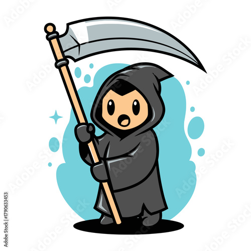 Cartoon Grim Reaper with Scythe Illustration