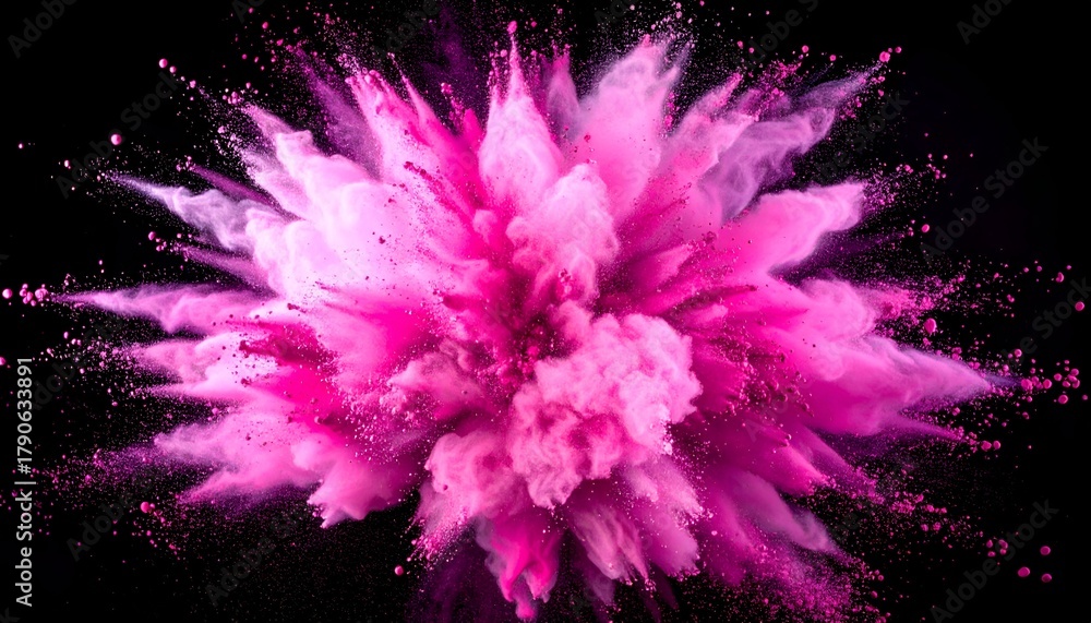 Obraz premium Dynamic explosion of vibrant pink powder against a stark black background