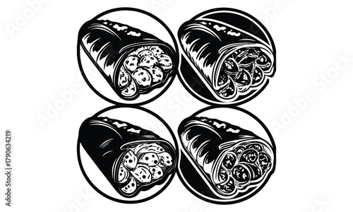 Line Art Icons of Delicious Food Wraps