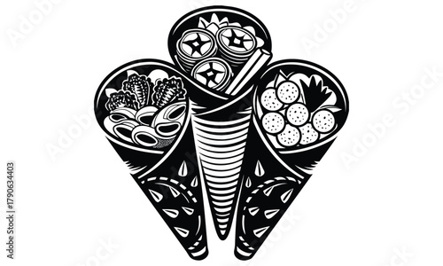 Line Art Icons of Delicious Food Wraps