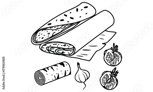 Line Art Icons of Delicious Food Wraps