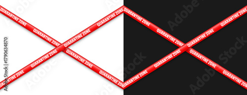Barricade construction tape. Colorful police warning line, brightly colored danger or hazard stripe, ribbon. Restricted area, zone. Attention symbol. Vector illustration.