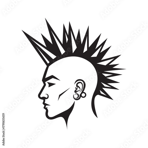 Punk Rock Portrait Bold Individualism Rebellious Spirit Alternative Subculture Black White Art Edgy Style Modern Graphic