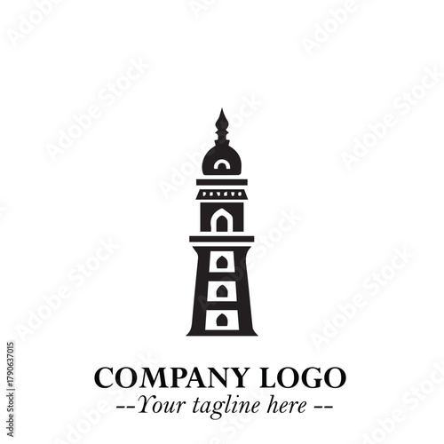 Tower Logo Symbol in Black on the White Background with Simple Modern Architecture Design