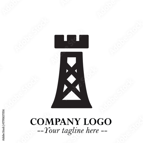 Tower Logo Symbol in Black on the White Background with Simple Modern Architecture Design