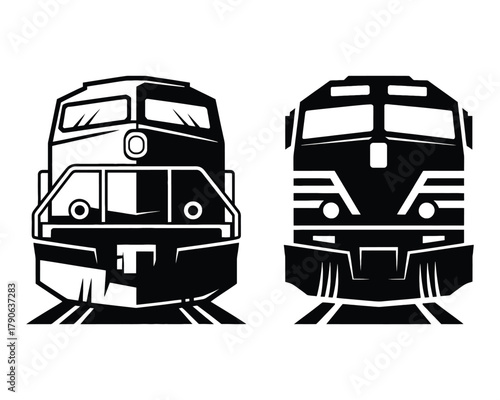 Modern Train Locomotive Silhouette - Front View Vector Icon Set