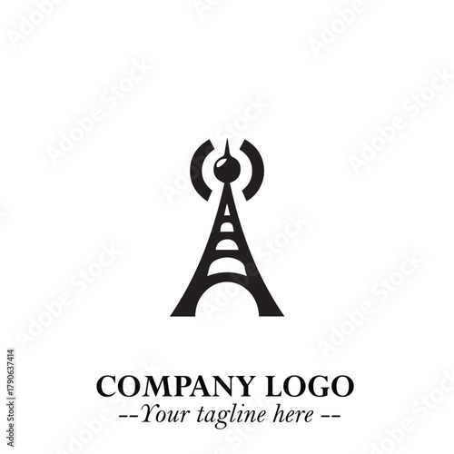 Tower Logo Symbol in Black on the White Background with Simple Modern Architecture Design
