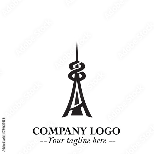 Tower Logo Symbol in Black on the White Background with Simple Modern Architecture Design