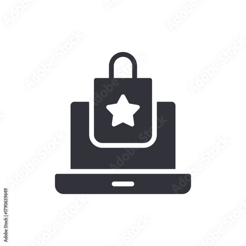 Online Shopping Bag With Star Icon Laptop Isolated