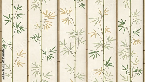 Elegant Bamboo Stalks and Leaves Pattern on White Textured Background