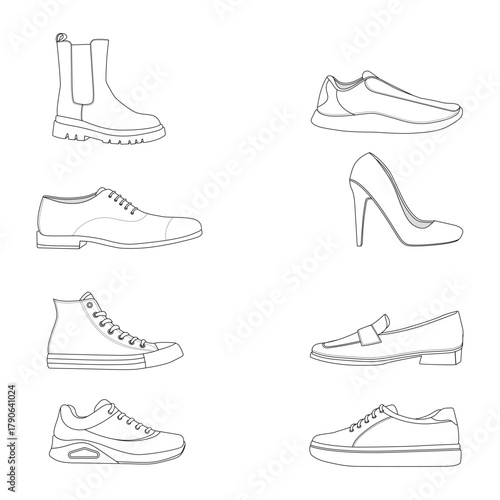 Shoe Collection Line Art Vector Illustration
