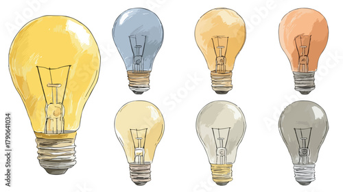 Diverse Array of Colorful Light Bulbs Featuring Vibrant Yellow Glow