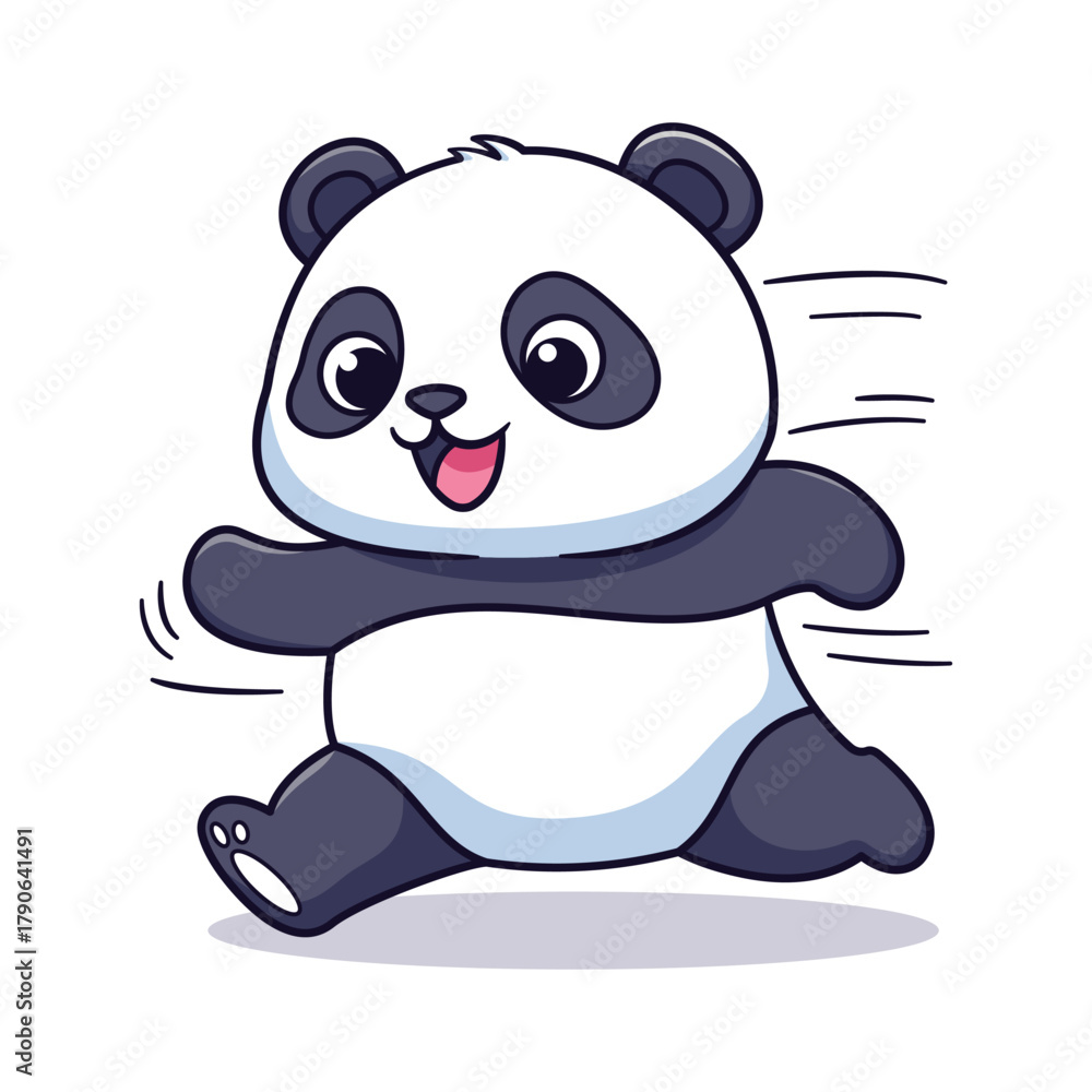 Naklejka premium Cute Baby Panda Cartoon Vector Illustration Running Fast with Motion Effect for Kids Mascot, Game, and Activity Design