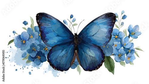 Beautiful Butterfly and Blue Flowers with Elegant Text Design Illustration