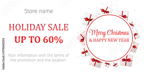 Christmas and New Year's sales. Store, gifts, supermarket, online ordering, sale concept. A4 vector illustration for posters, banners, flyers, advertisements, promotions, etc.