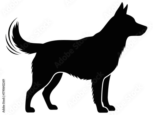 Black Silhouette Dog Profile Vector Icon of a German Shepherd or Herding Breed