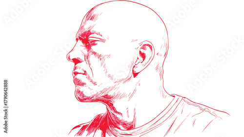Professional Vector Illustration of Bald Headed Man with Outline