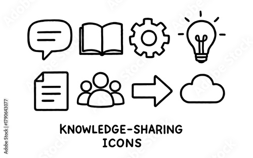 Knowledge sharing icons: creative line art for communication and collaboration