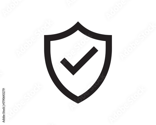 simple shield icon with checkmark in black minimalist design for security ui and web
