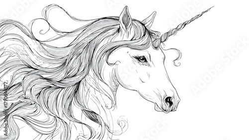 Majestic Unicorn with Glowing Horn Vector Illustration
