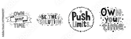 Motivational black and white lettering designs with inspirational quotes