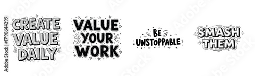 Motivational typography designs with inspirational phrases