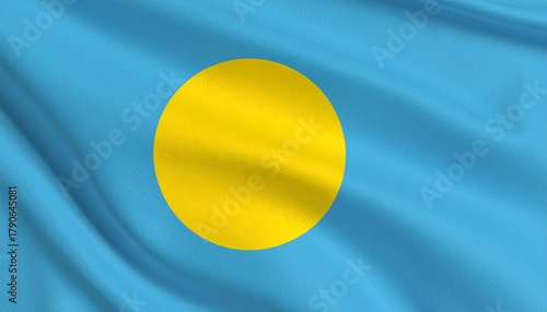 Palau national flag with light blue field and off-center yellow circle — symbol of peace, love, and lunar cultural heritage.