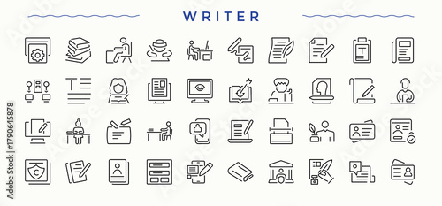 Writer icon set. Copywriting icon collection. Simple line vector icons. Contains such icons as write, copypen, article, content, author and more. Editable vector art and illustration.