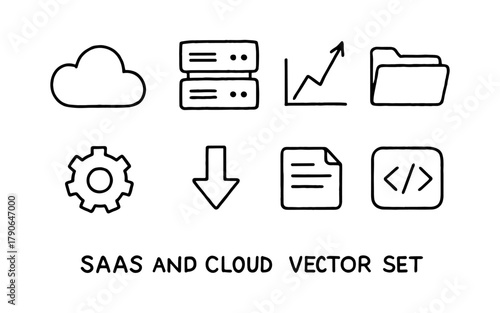 Minimalist technology icons for saas and cloud applications