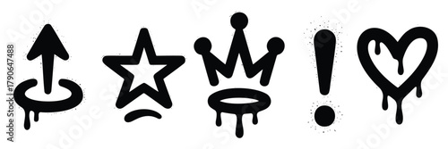 Graffiti Art Elements – Heart, Star, Crown, Arrow, Exclamation Mark Urban Icons