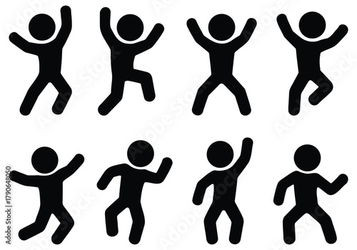 Dancing Stickman Icons – Jumping, Joy, Celebration, Fun, Active Human Figures