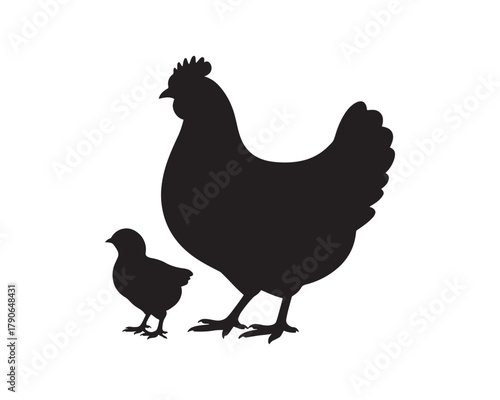 A silhouette illustration of a hen with baby chick vector	