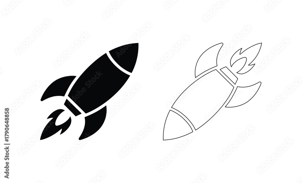 Fototapeta premium Rocket ship icons black white vector art