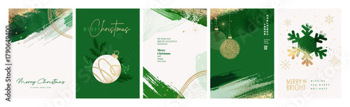 Merry Christmas and Happy New Year. Modern abstract vector illustrations for holiday greeting card, website and social media banner, marketing material.