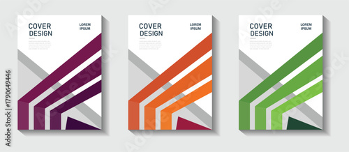 Portfolio geometric design vector set.  Business presentation vector A4 vertical orientation front page mock up set. Modern Vector illustration.