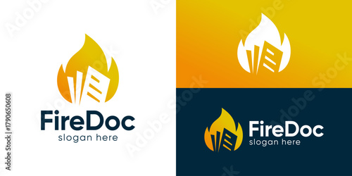 Creative simple fire doc logo template. Fire flame burn with file document for hot file logo design vector illustration.