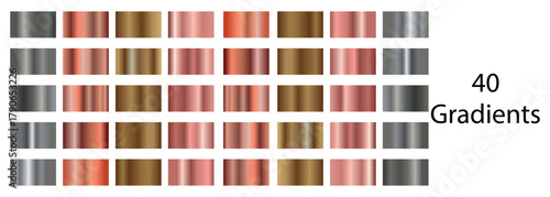 Collection metallic textures.  Gold, silver, bronze, copper foil gradation background set. Golden metal texture. Smooth golden premium gradient. 