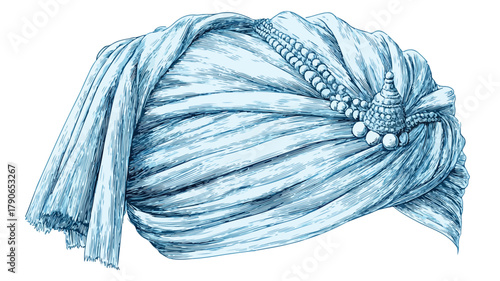 Elegant Light Blue Turban Vector Illustration on White Background